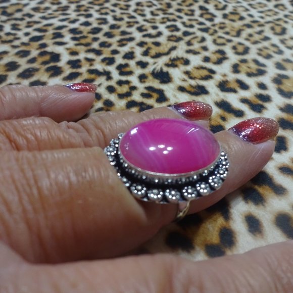 Beautiful "PINK BOTSWANA AGATE" Handmade Sterling Ring Size 8.25 #160B - Picture 2 of 3